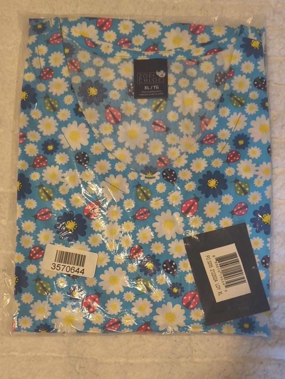Blue Floral & Ladybug V-Neck Scrub Top